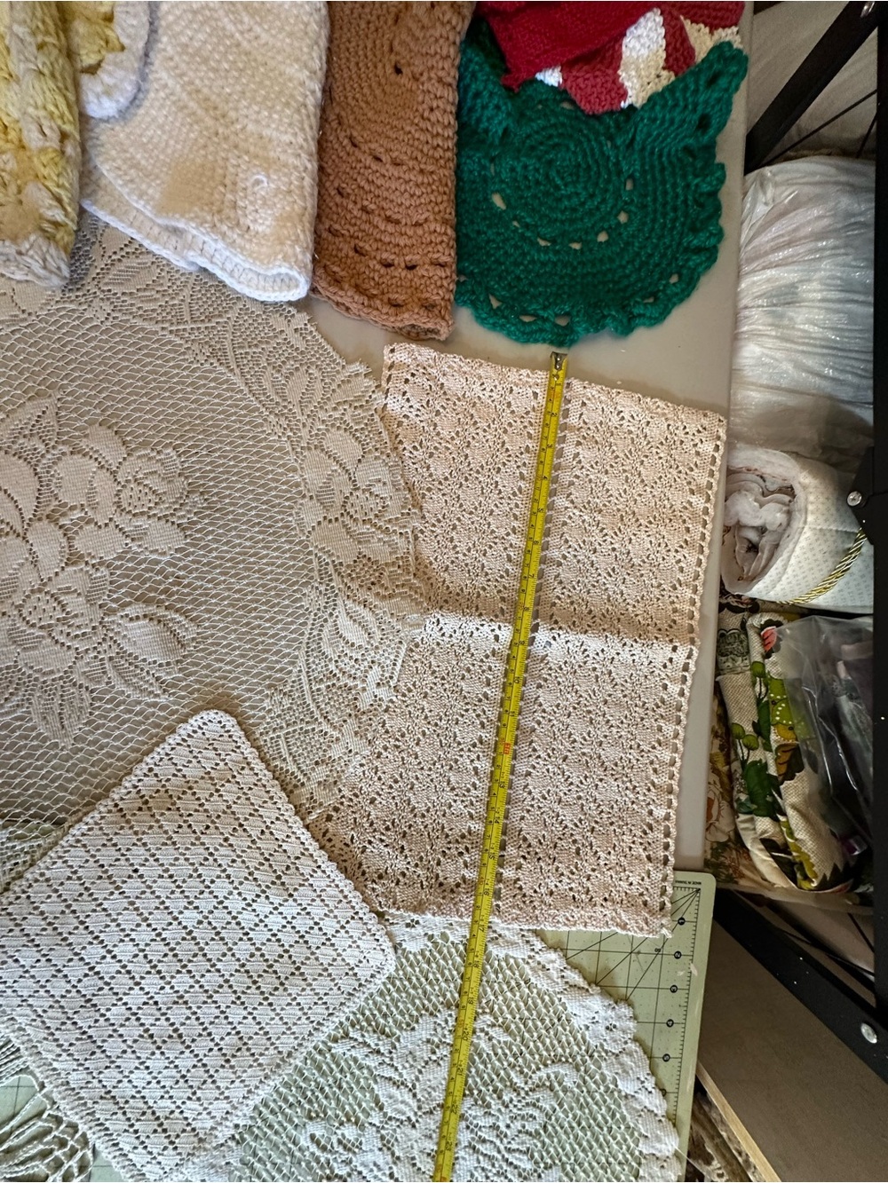Cream Crochet Doilies, green red yellow - Classic Home Accents